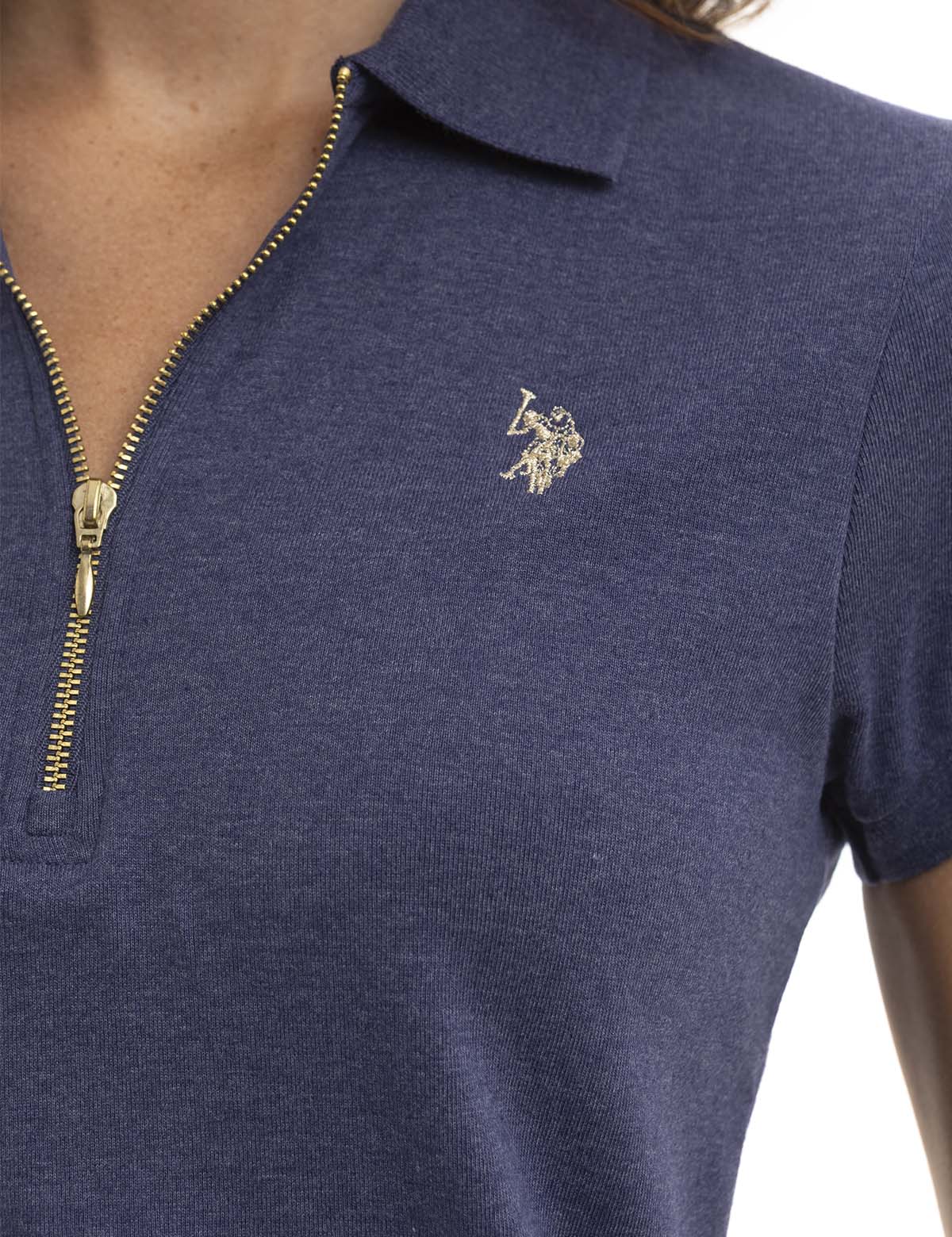 HALF ZIP PUFF SLEEVE HEATHER POLO SHIRT - Image 5