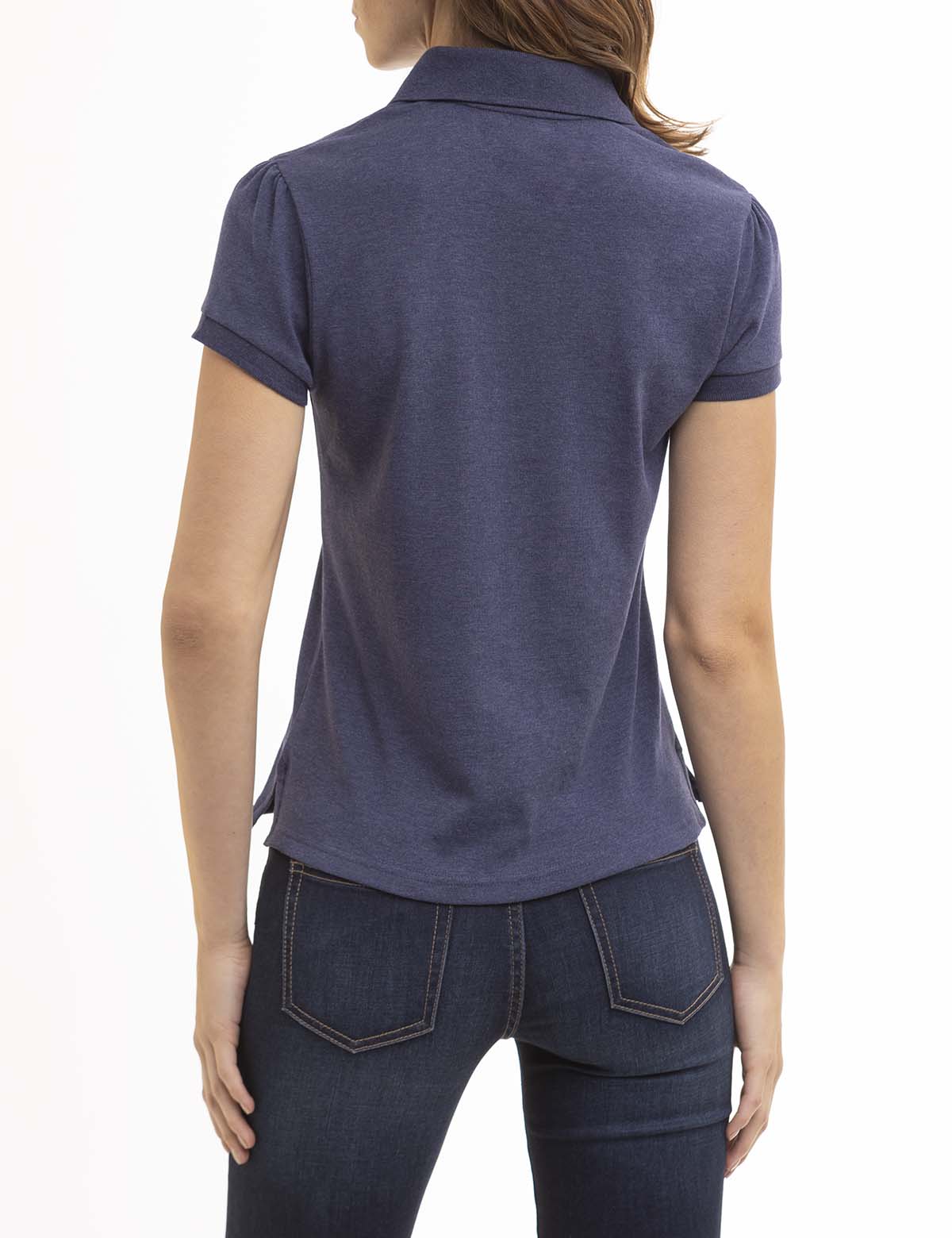 HALF ZIP PUFF SLEEVE HEATHER POLO SHIRT - Image 7