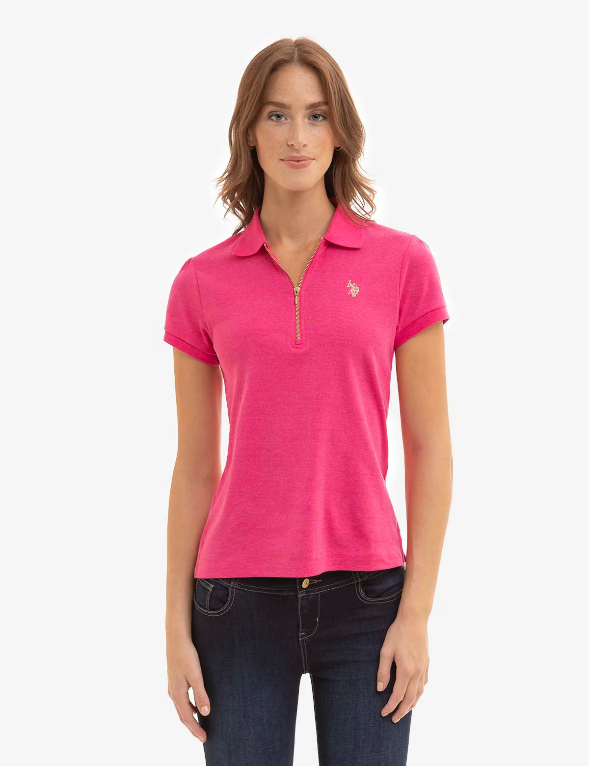 HALF ZIP PUFF SLEEVE HEATHER POLO SHIRT - Image 9