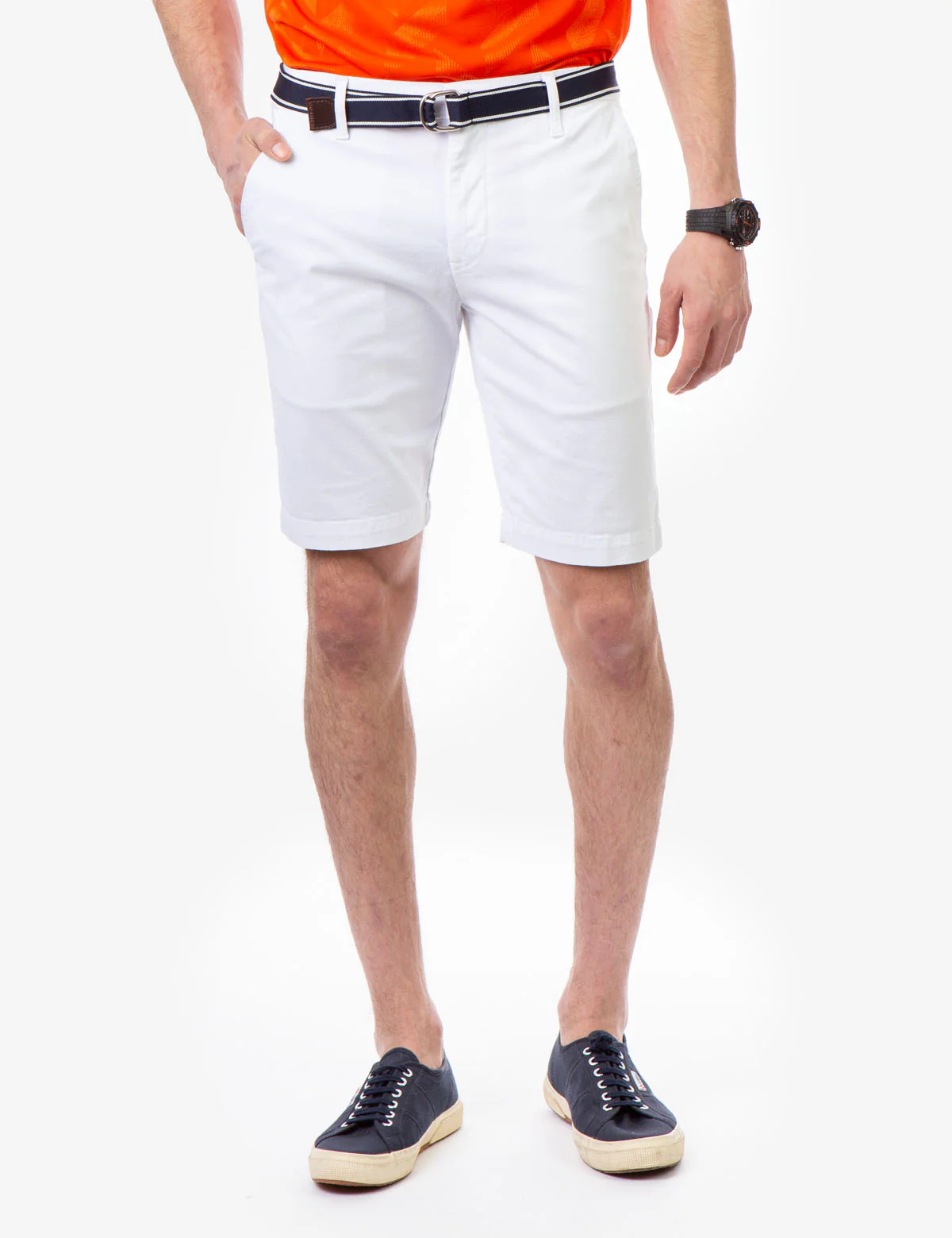 HARTFORD STRETCH TWILL BELTED SHORTS