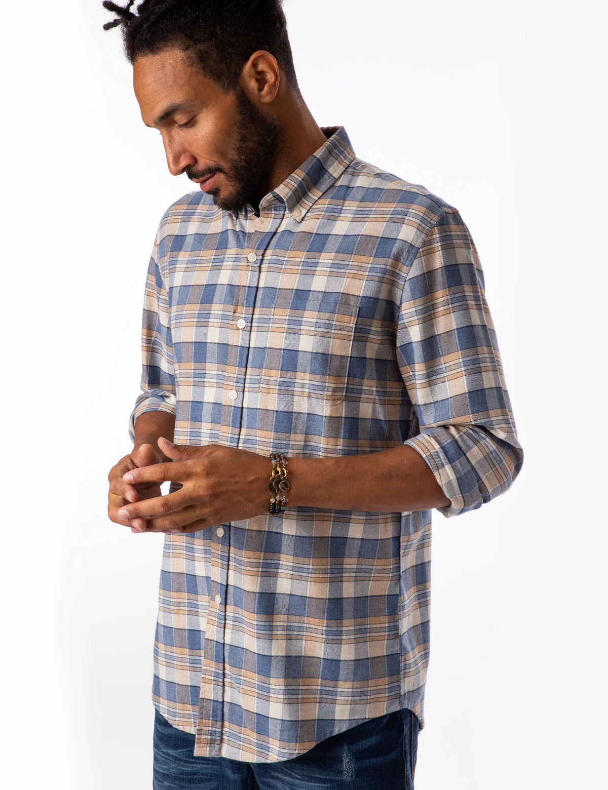HEATHERED CANVAS PLAID SHIRT