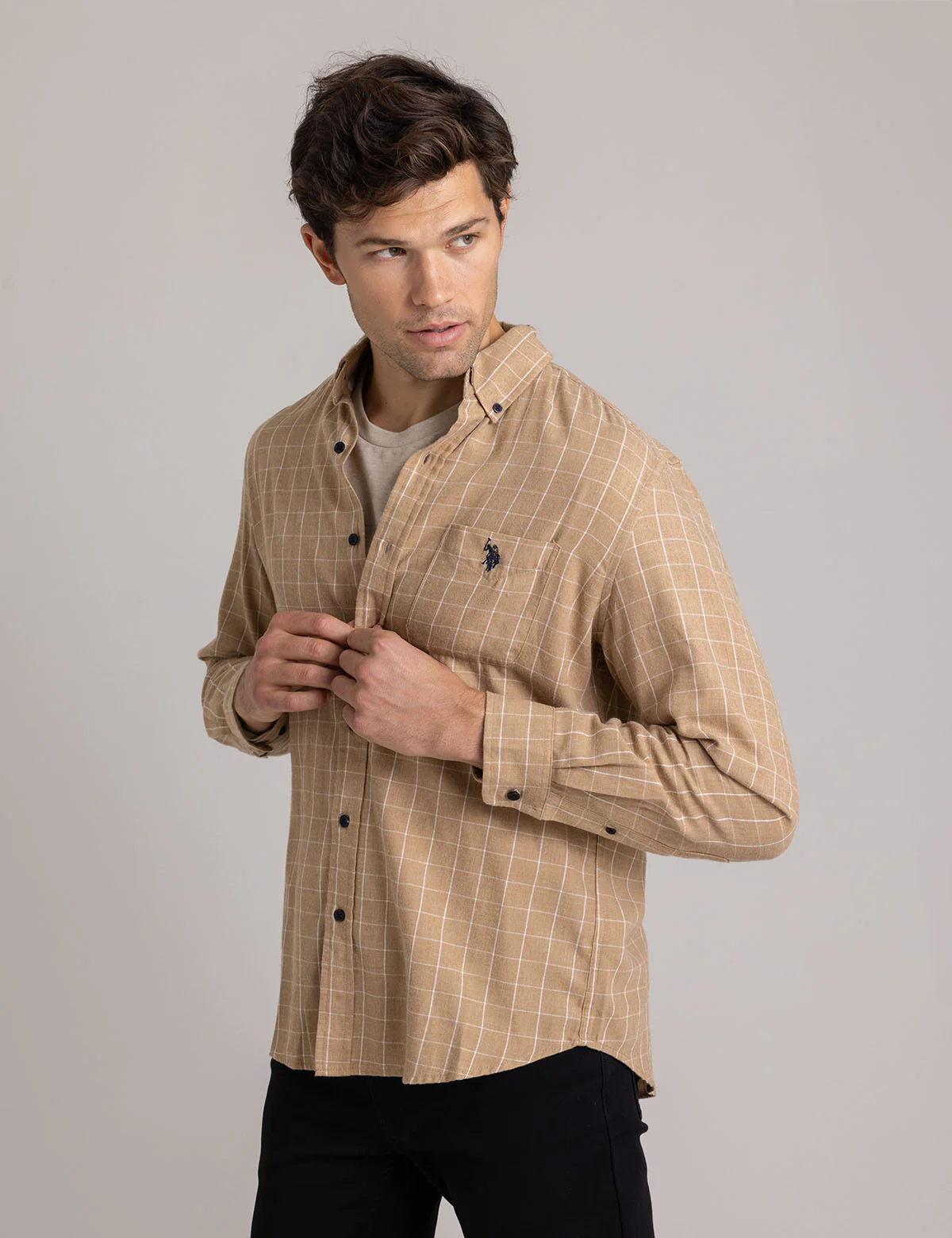 HEATHERED PEACHED TWILL LONG SLEEVE SHIRT - Image 10