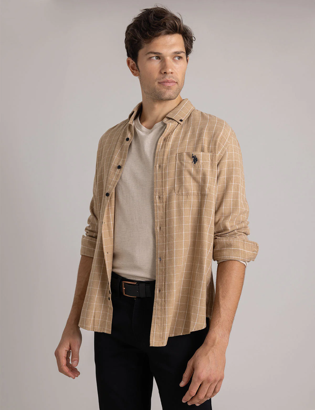 HEATHERED PEACHED TWILL LONG SLEEVE SHIRT - Image 13