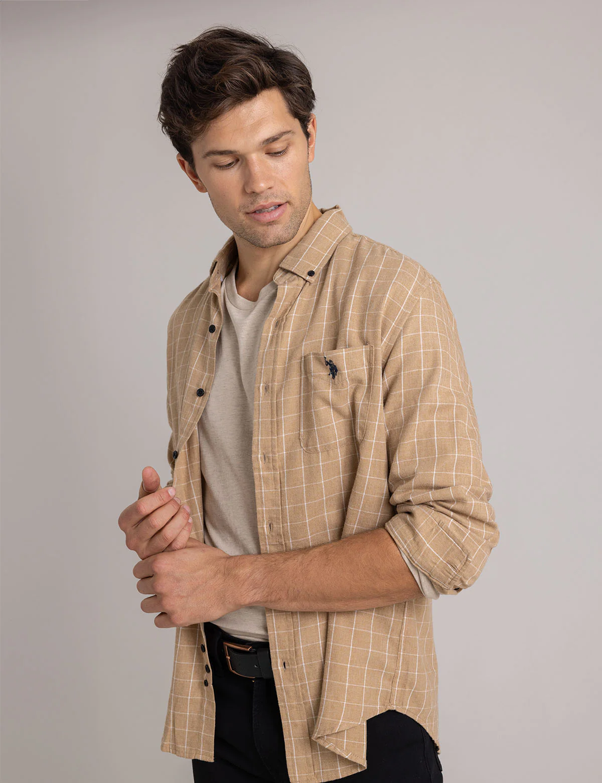 HEATHERED PEACHED TWILL LONG SLEEVE SHIRT - Image 14