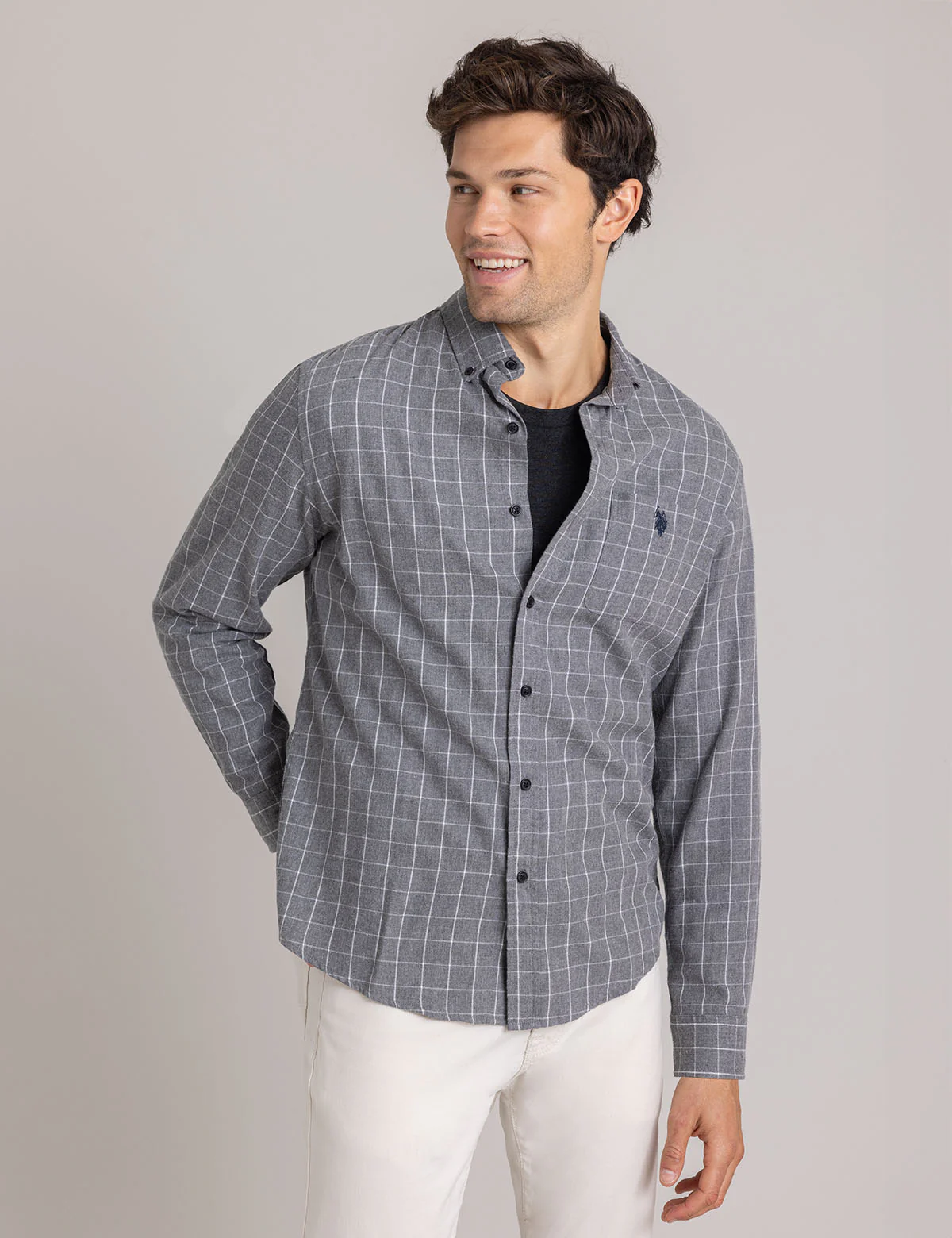 HEATHERED PEACHED TWILL LONG SLEEVE SHIRT - Image 3