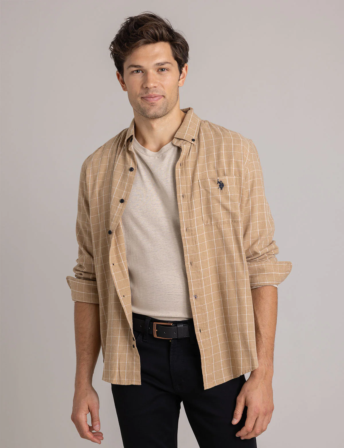 HEATHERED PEACHED TWILL LONG SLEEVE SHIRT - Image 8