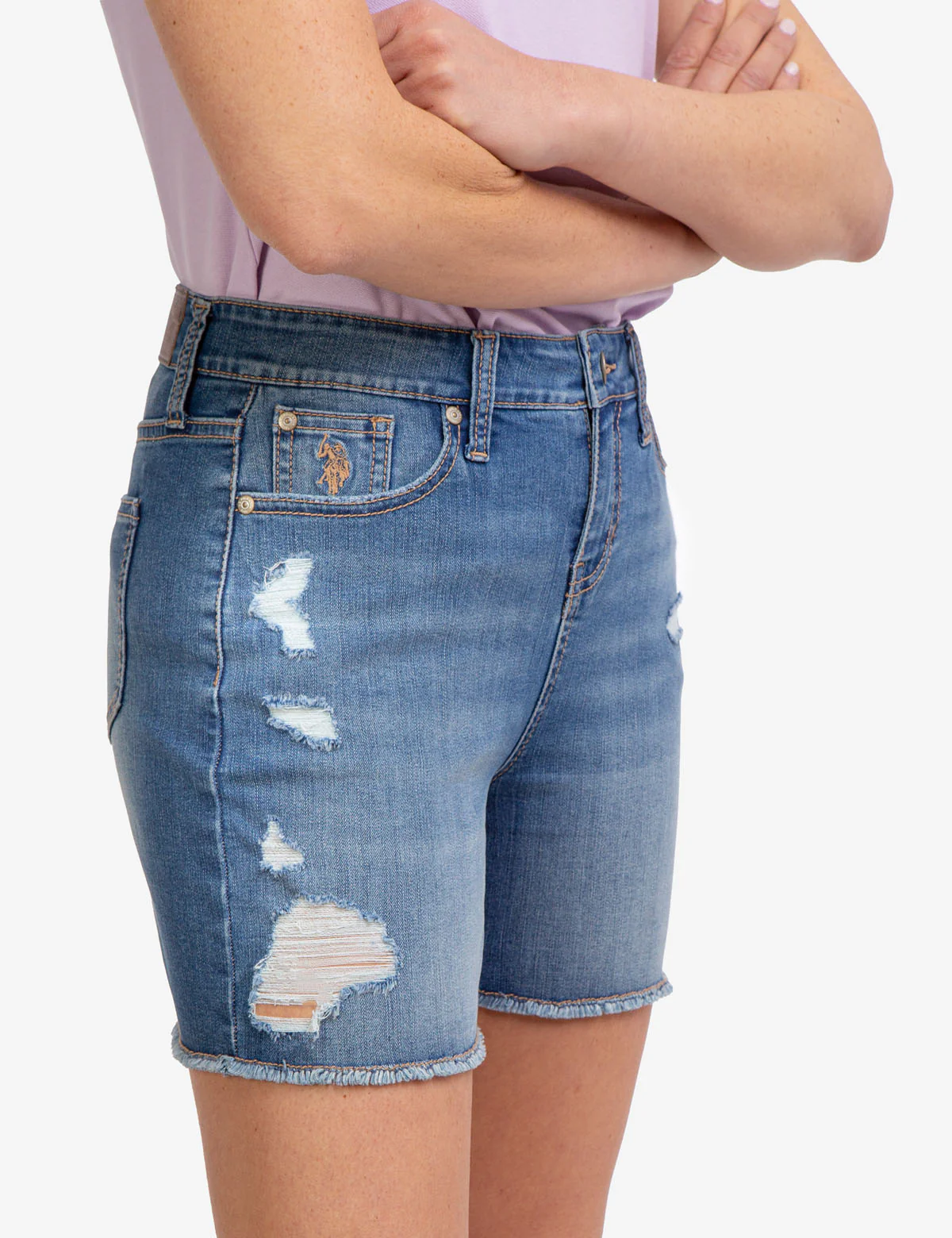 HIGH RISE DESTRUCTED DENIM SHORTS - Image 3
