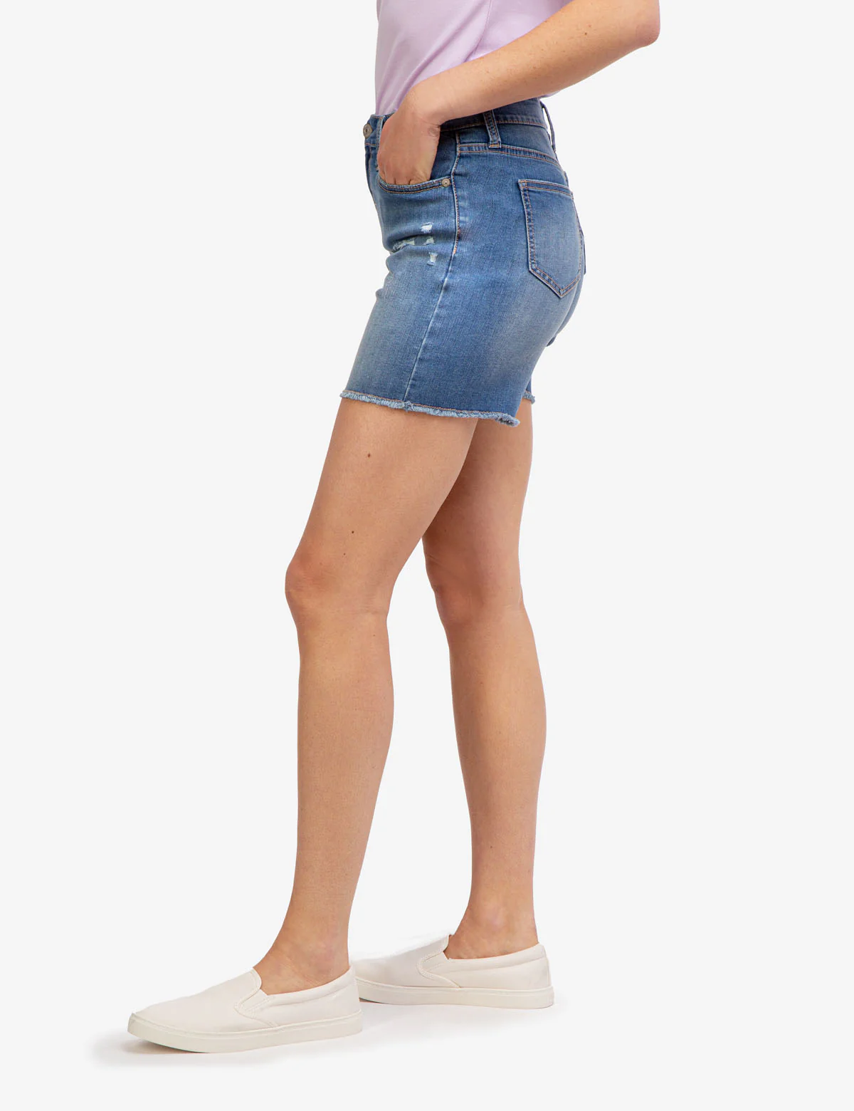 HIGH RISE DESTRUCTED DENIM SHORTS - Image 4