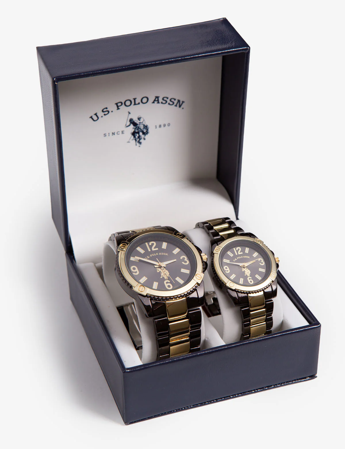 HIS AND HER'S BLACK AND GOLD BRACELET WATCH SET