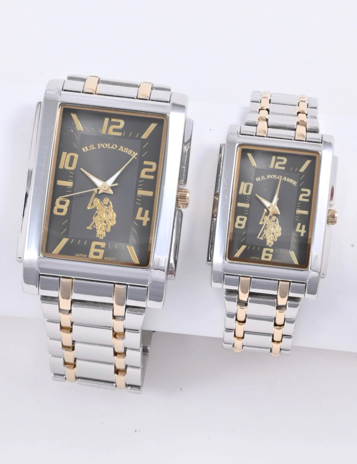 HIS AND HERS BLACK AND GOLD TWO TONE WATCH SET