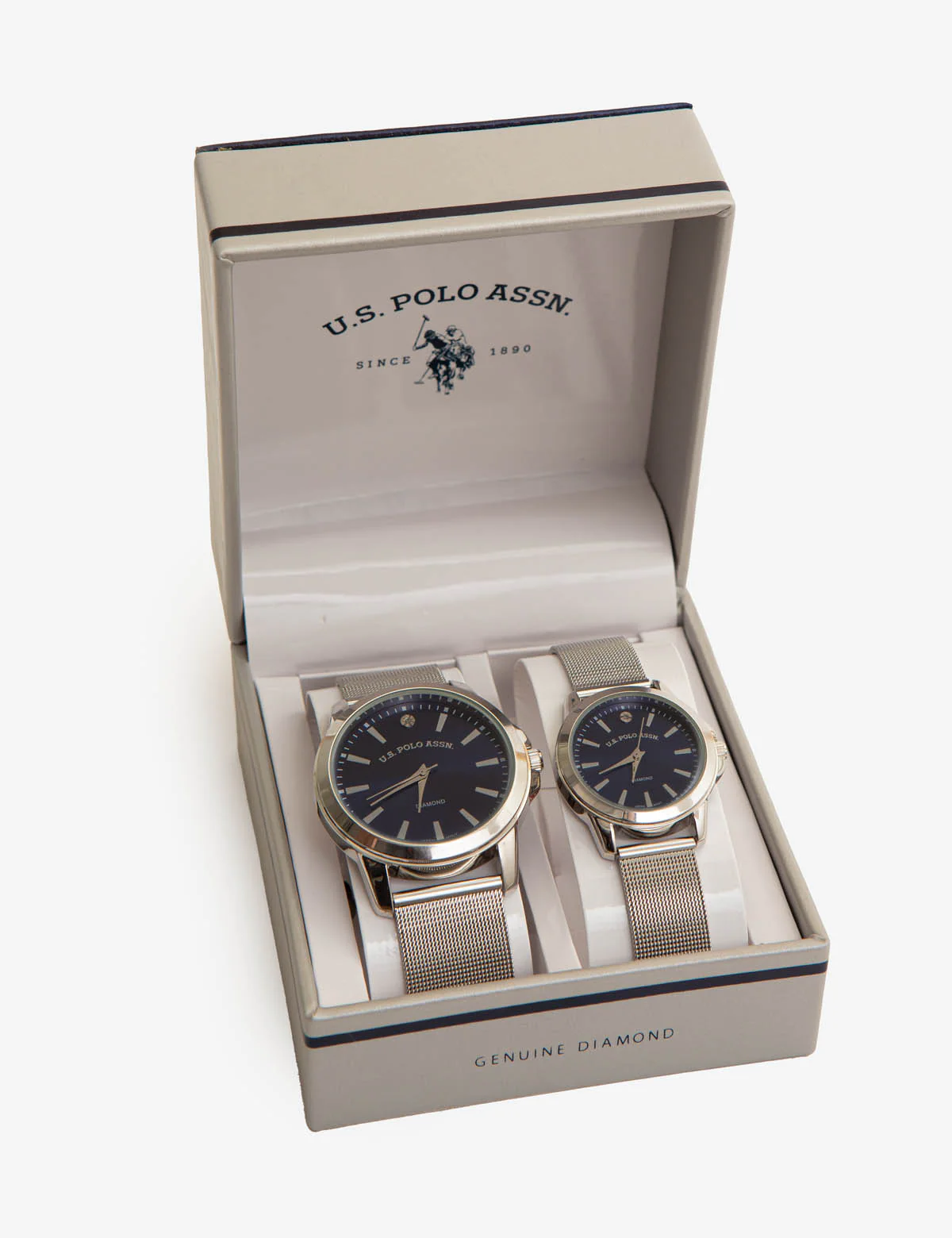 HIS AND HERS BLUE DIAL MESH STRAP WATCH SET