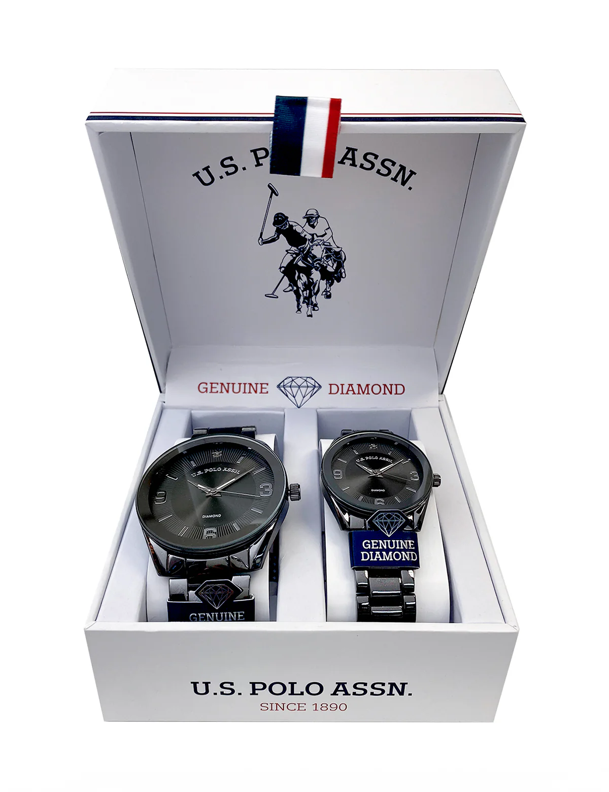 HIS AND HERS GUNMETAL DIAMOND LINK WATCH SET