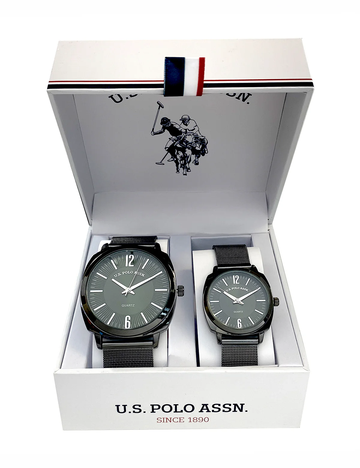 HIS AND HERS GUNMETAL MESH STRAP WATCH SET