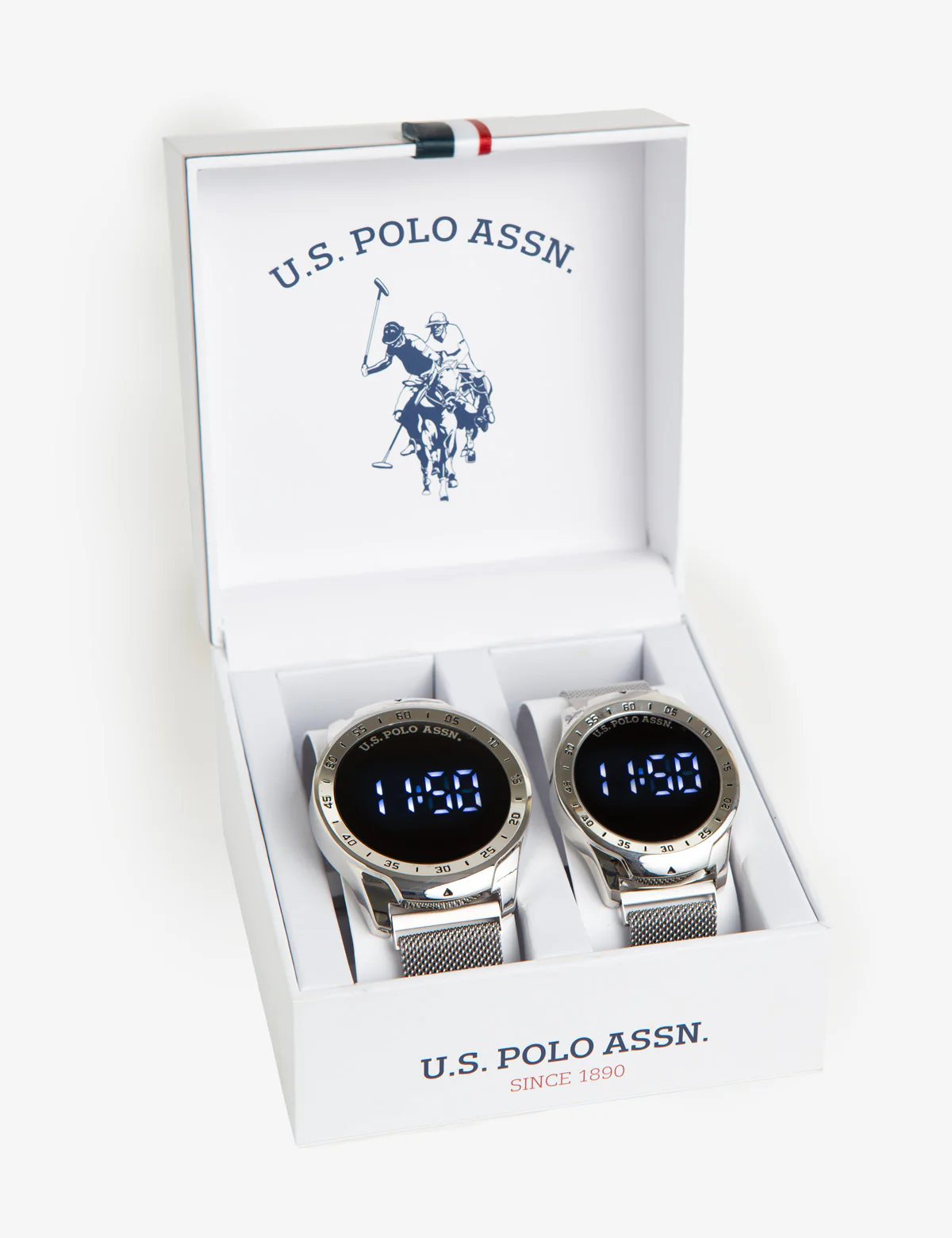 HIS AND HERS SILVER MESH LED WATCH SET