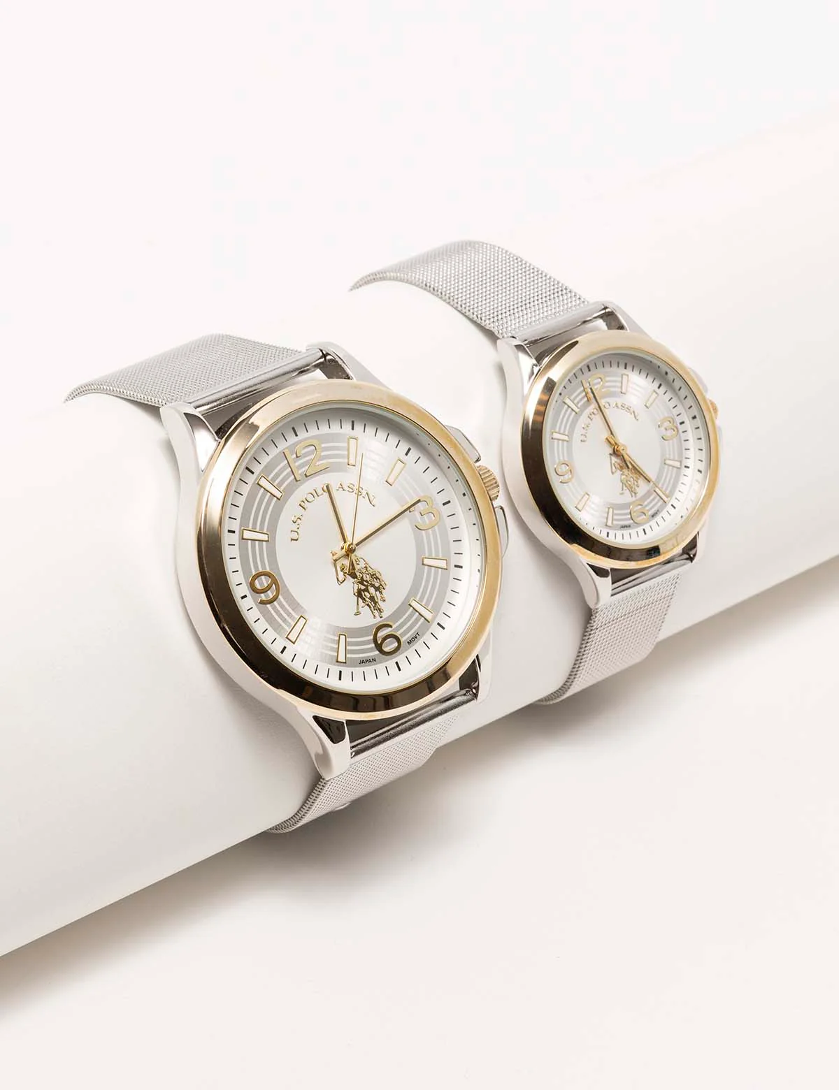 HIS AND HERS SILVER MESH STRAP WATCH SET