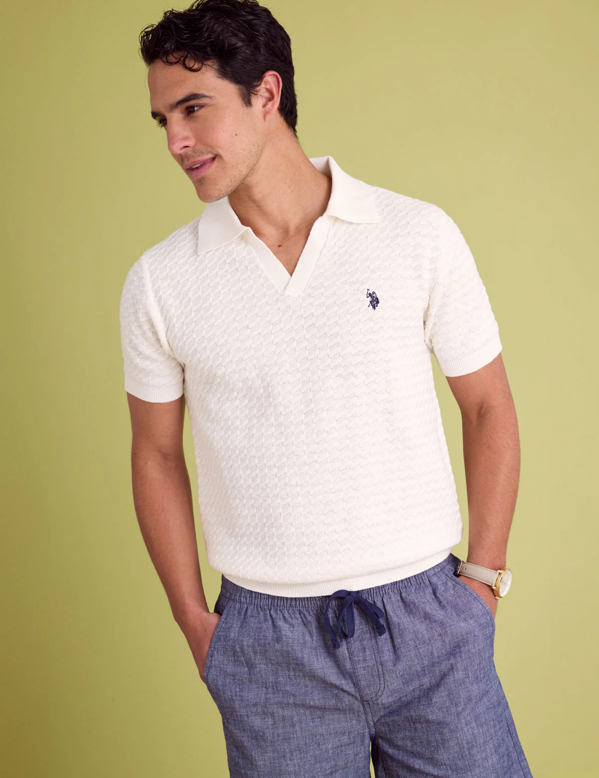 HONEYCOMB JOHNNY COLLAR SWEATER POLO SHIRT - Image 6