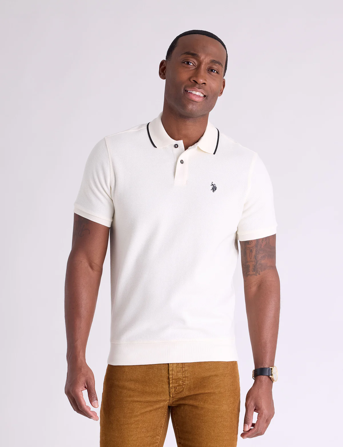 HONEYCOMB RIBBED BAND POLO SHIRT - Image 5