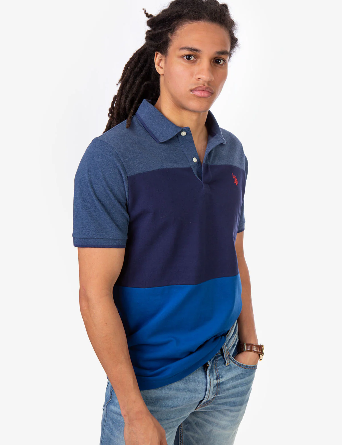 HEATHER COLORBLOCK STRIPE POLO SHIRT