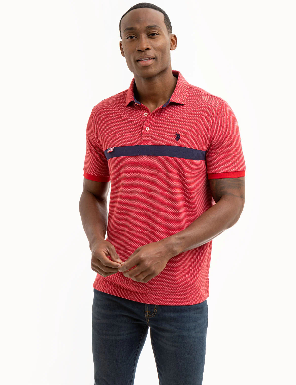 JACQUARD PIQUE PIECED POLO SHIRT