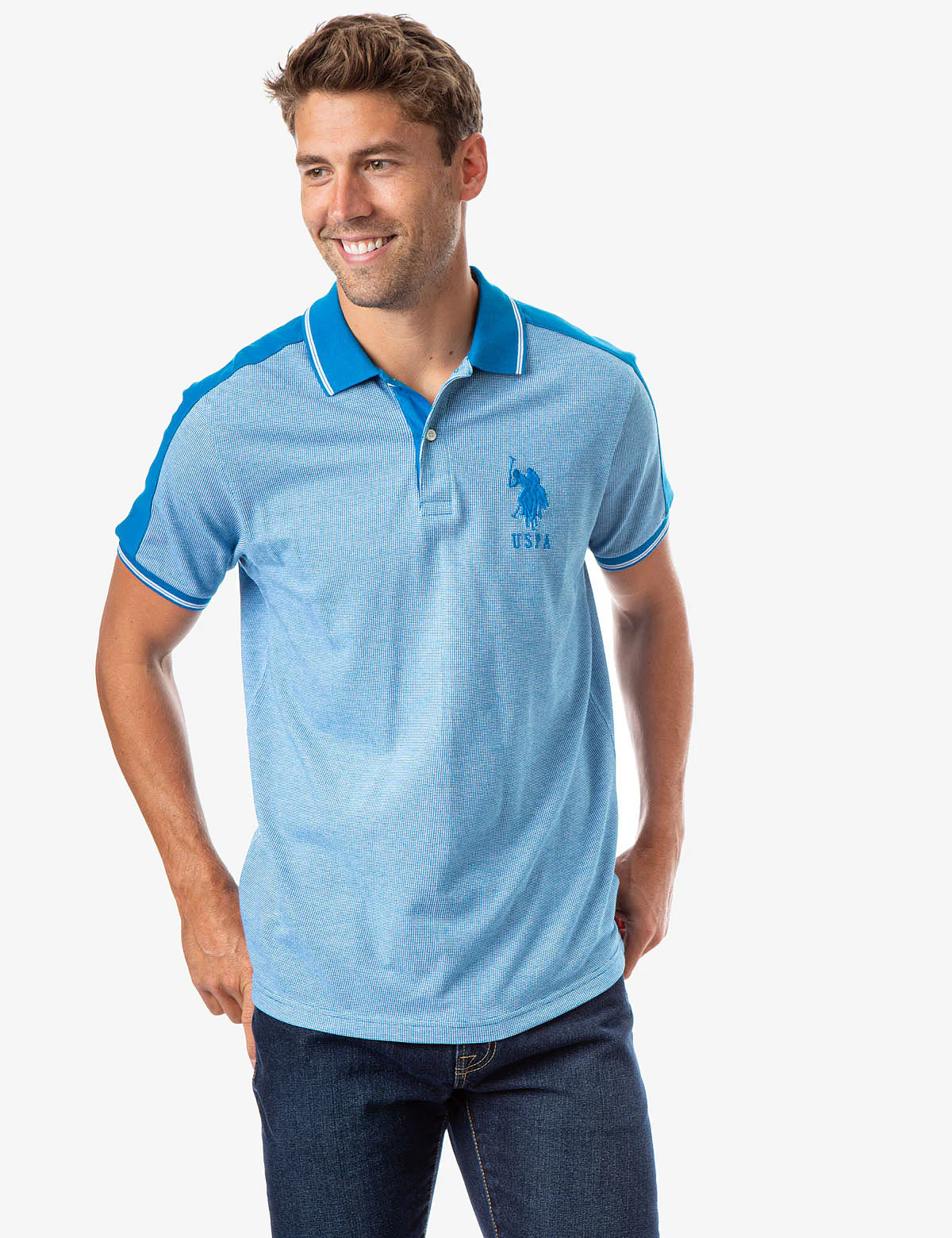 JACQUARD SHOULDER STRIPE POLO SHIRT