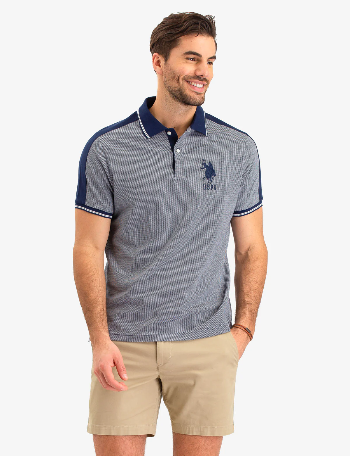 JACQUARD SHOULDER STRIPE POLO SHIRT