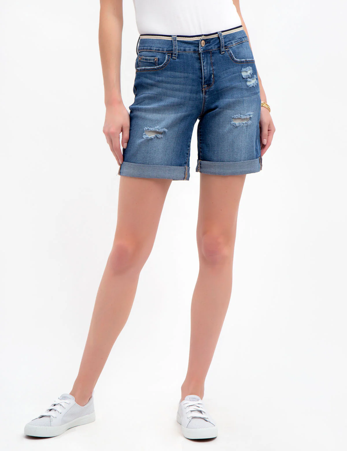 DENIM SHORTS WITH DETAILED WAIST - Image 4