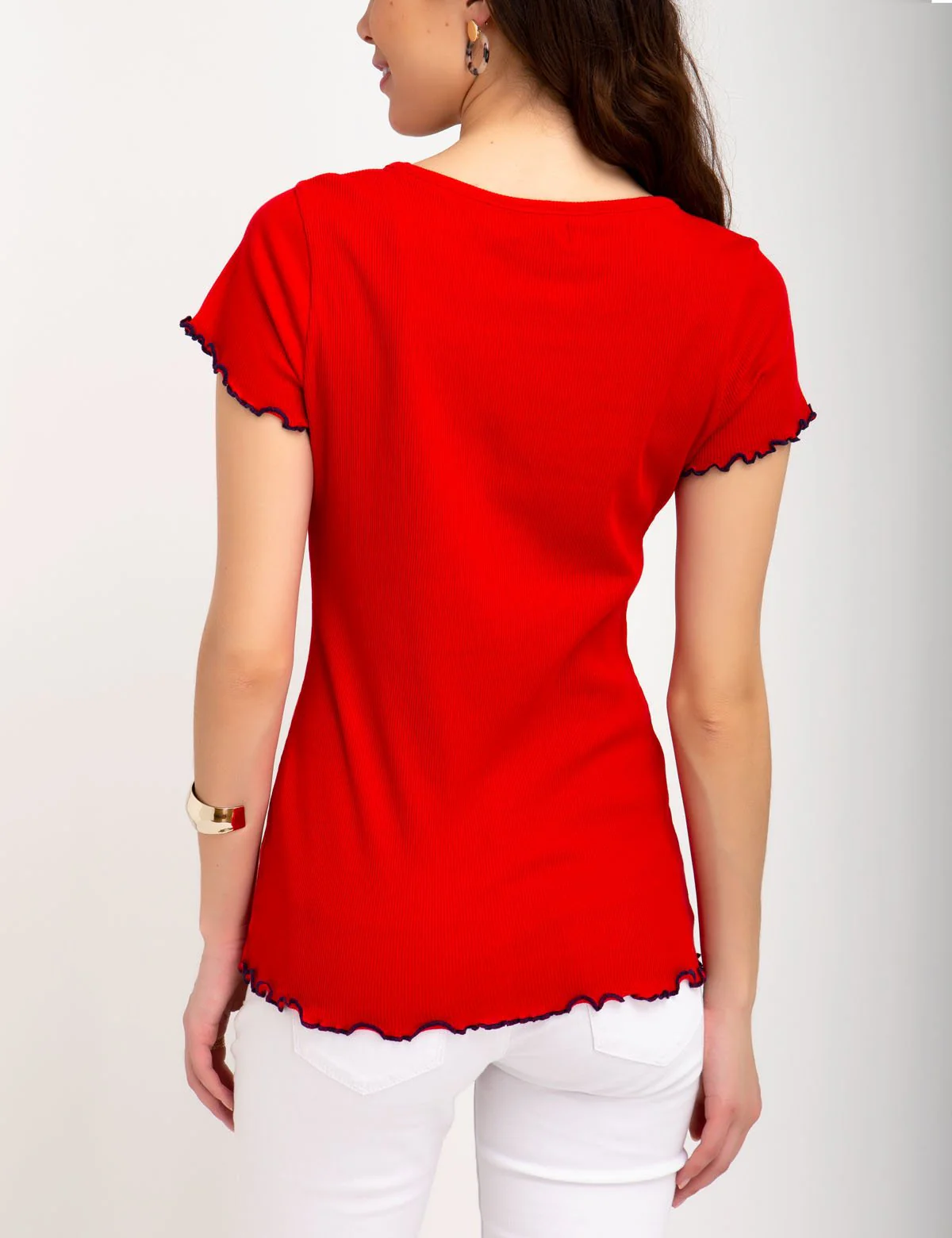 KNIT LETTUCE-EDGE TRIM TOP - Image 8