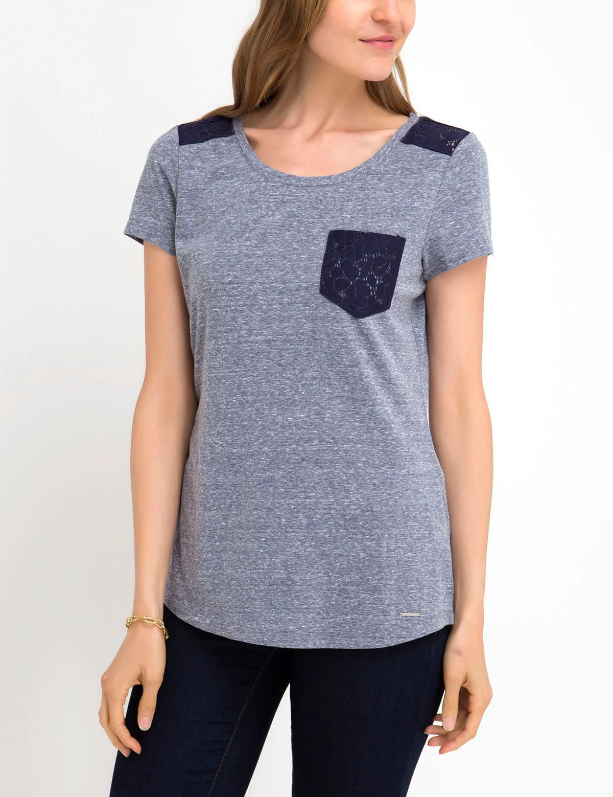 LACE SHOULDER AND POCKET T-SHIRT - Image 5