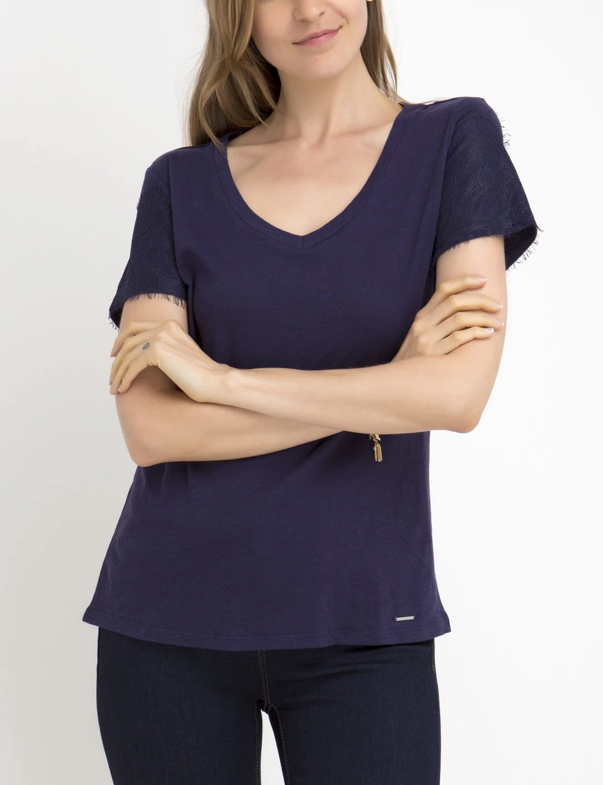 LACE SLEEVE V-NECK T-SHIRT - Image 12