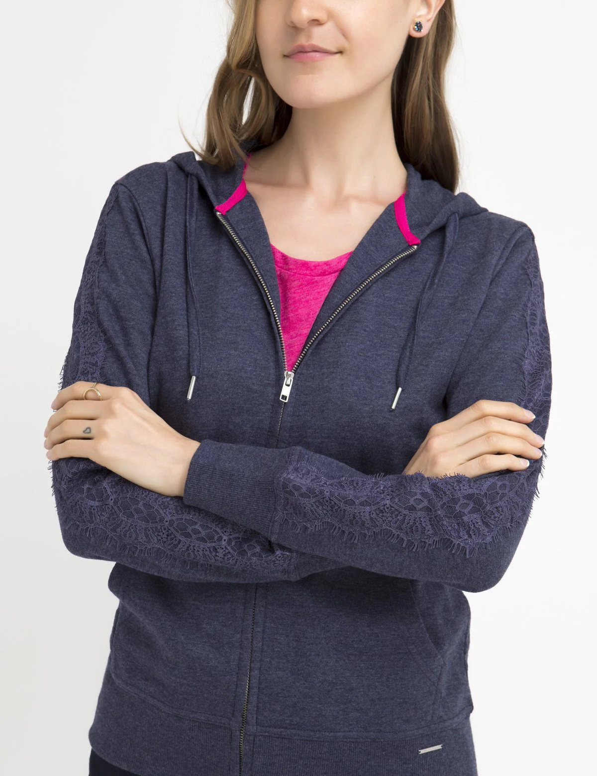 LACE SLEEVE ZIP UP HOODIE - Image 4