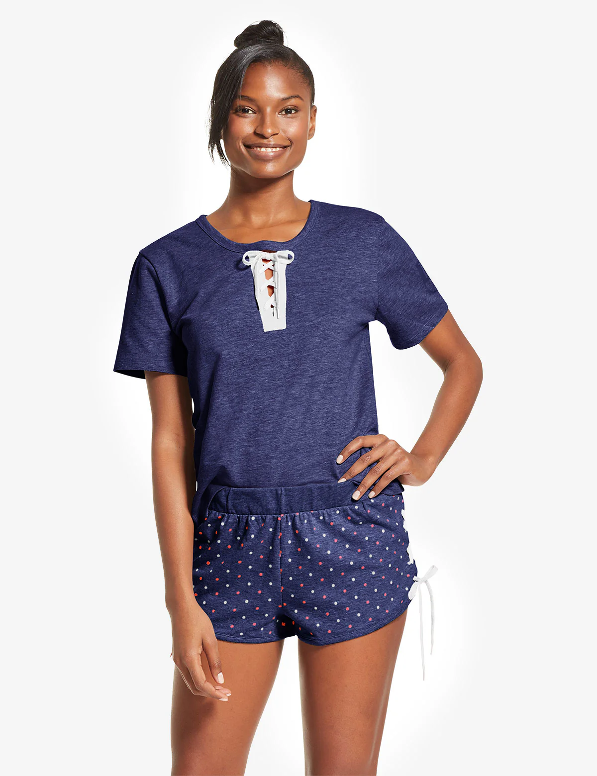 LACE UP DOT PRINT SHORTS SET