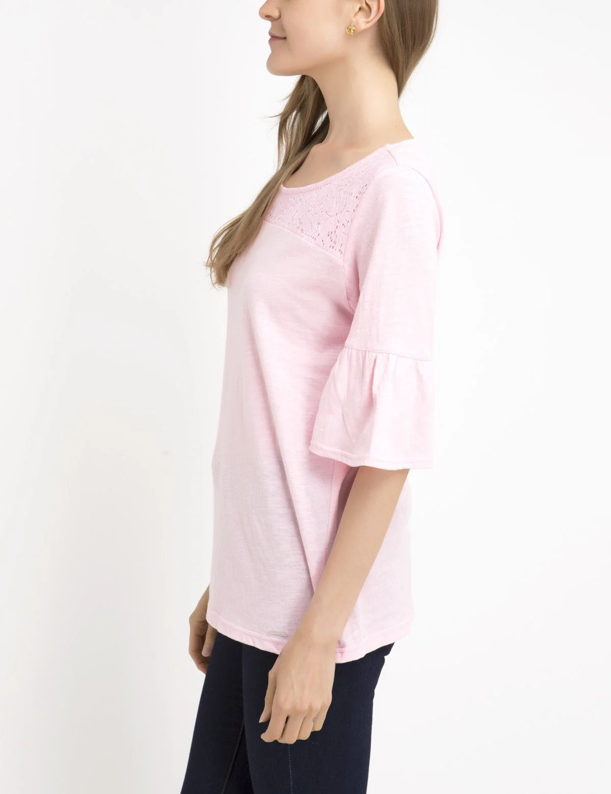 LACE YOKE FLUTTER SLEEVE TOP - Image 5
