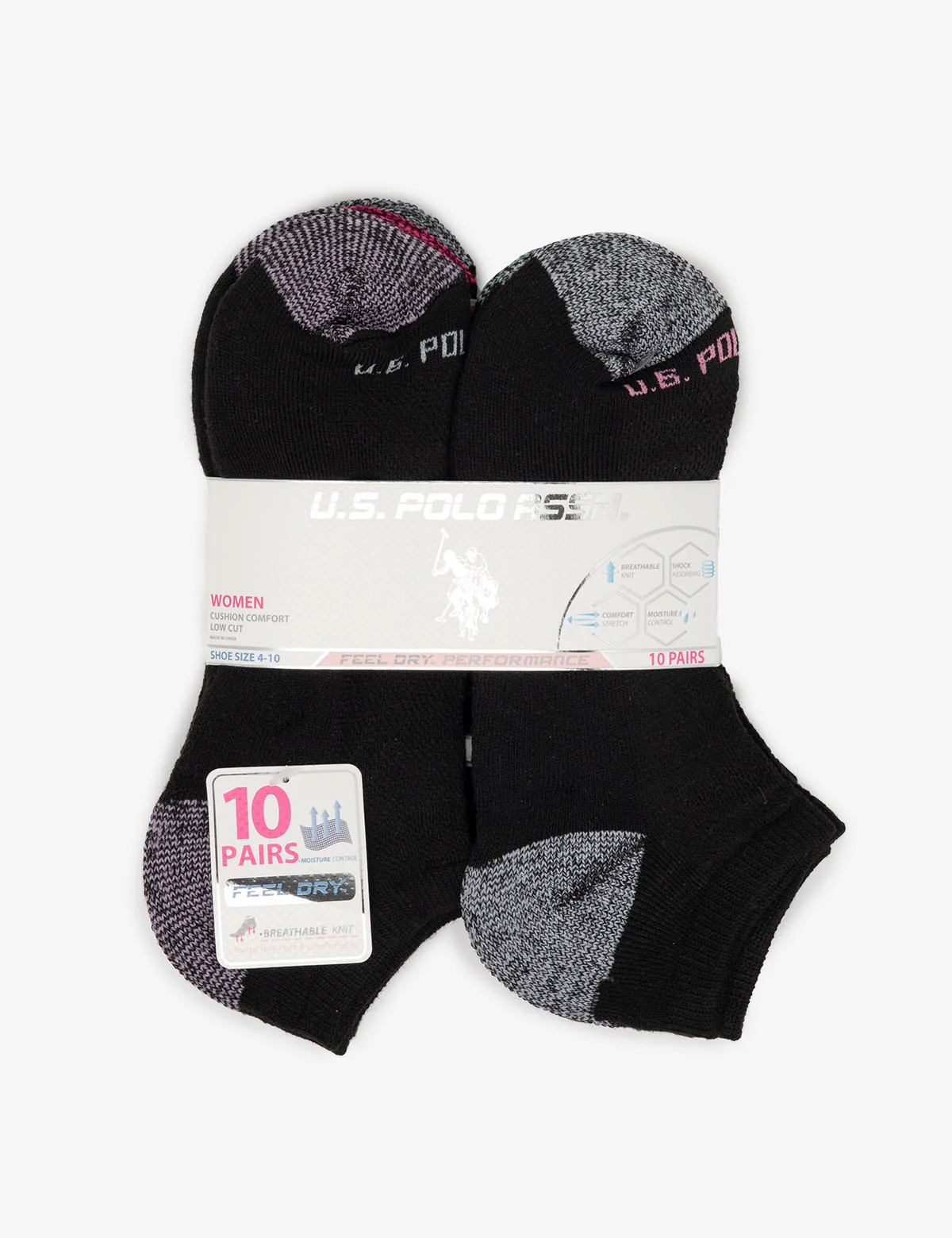 LADIES 10PK BLACK LOW CUT TIPPED SOCKS - Image 2