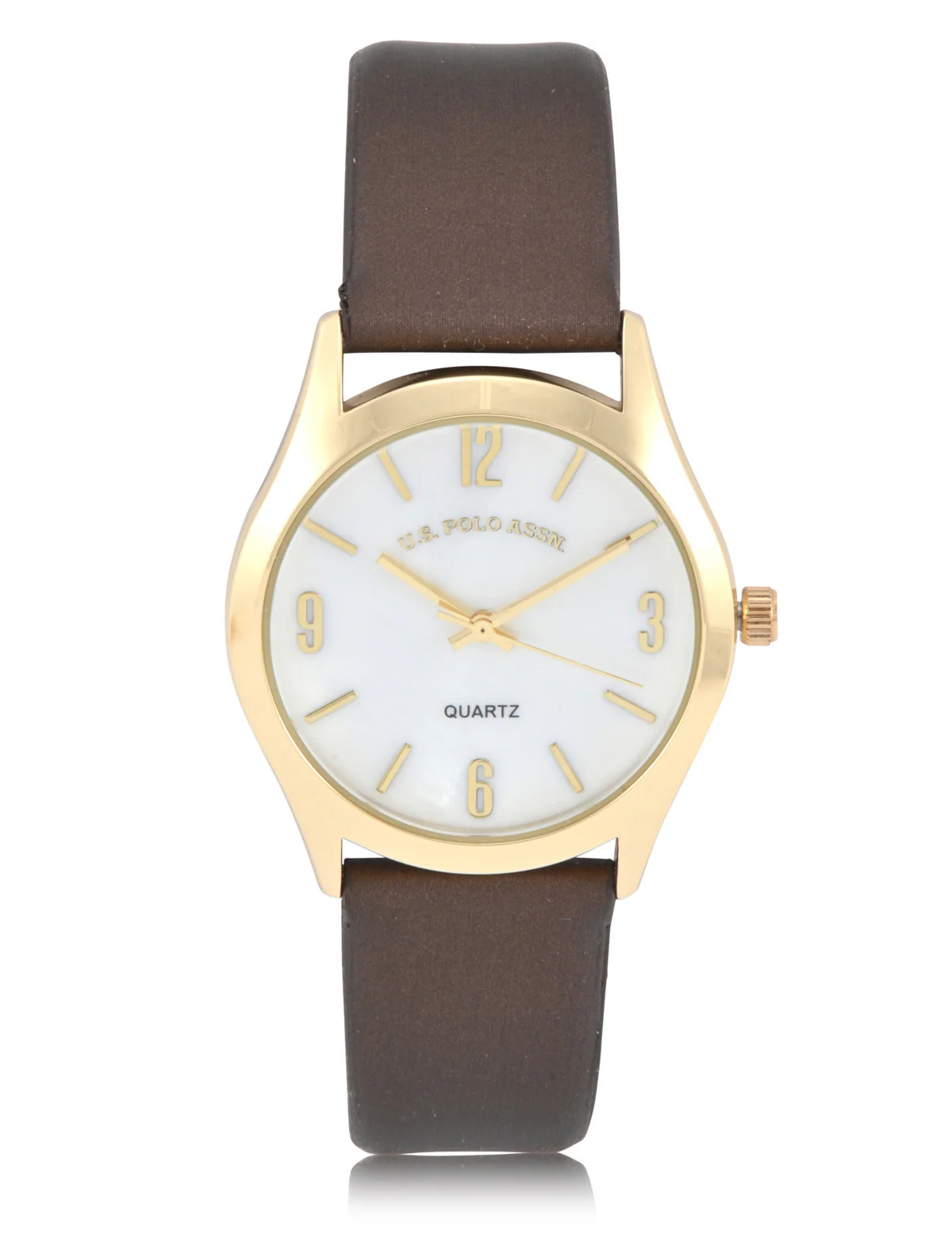 LADIES BROWN STRAP WATCH WITH GOLD ACCENT