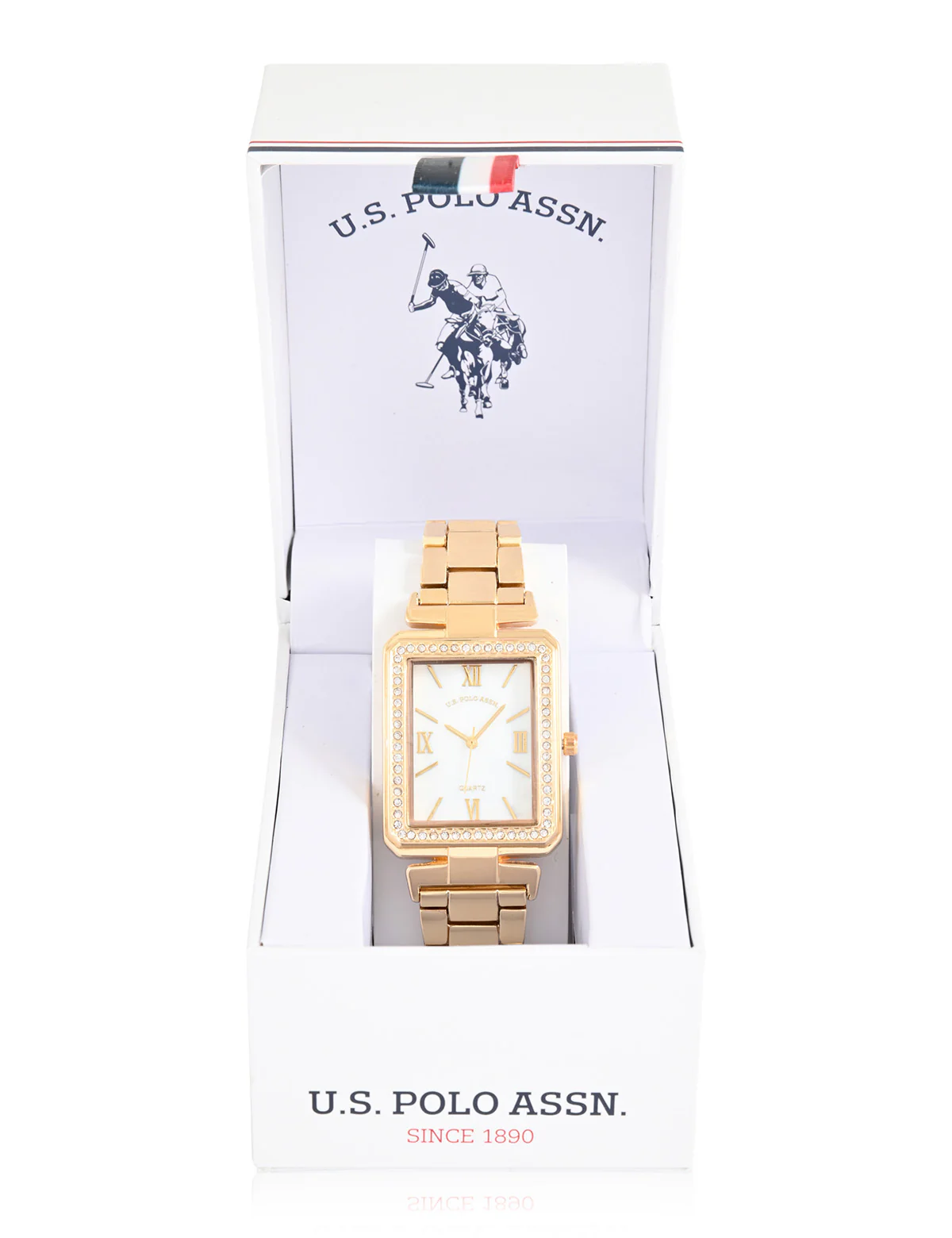 LADIES GOLD SQUARE FACE EMBELLISHED WATCH - Image 2