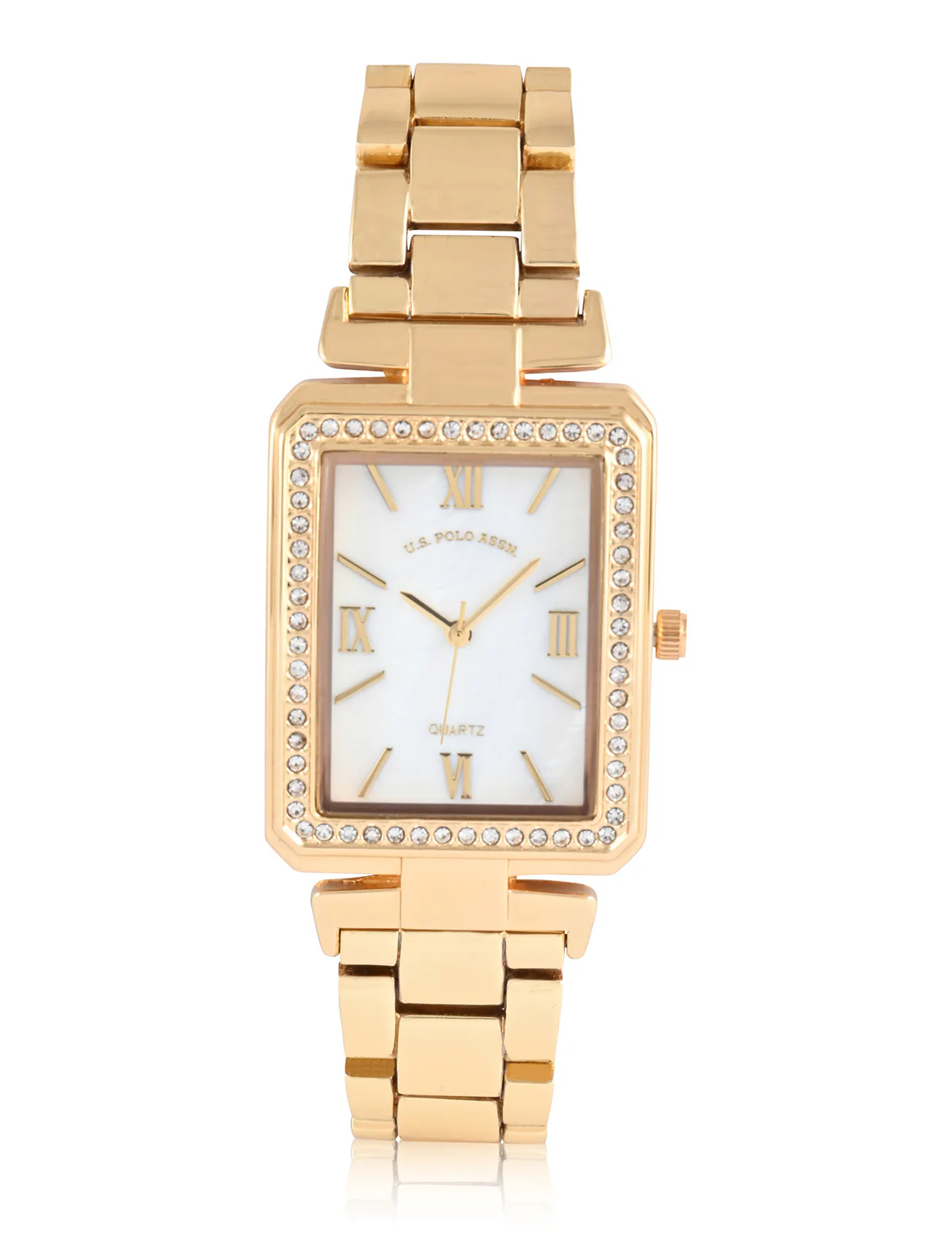 LADIES GOLD SQUARE FACE EMBELLISHED WATCH - Image 3