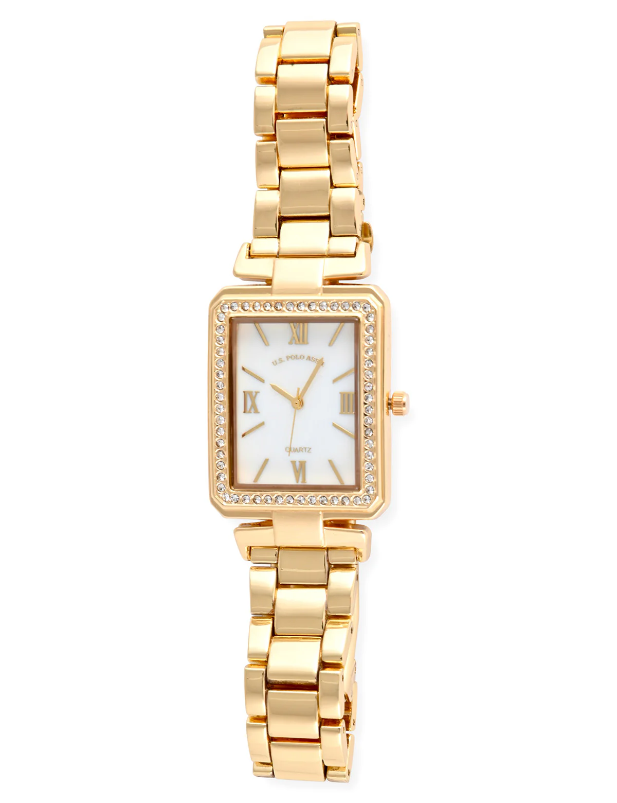 LADIES GOLD SQUARE FACE EMBELLISHED WATCH - Image 5