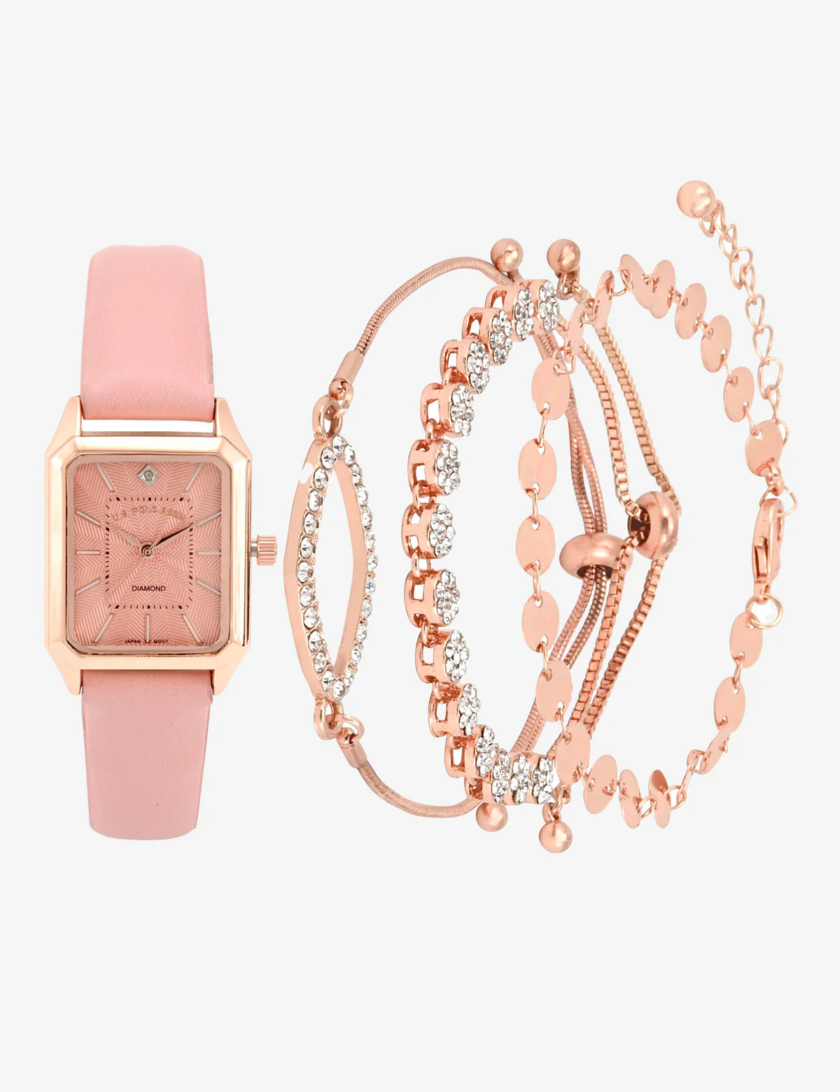 LADIES PINK SQUARE WATCH AND BRACELETS SET - Image 2