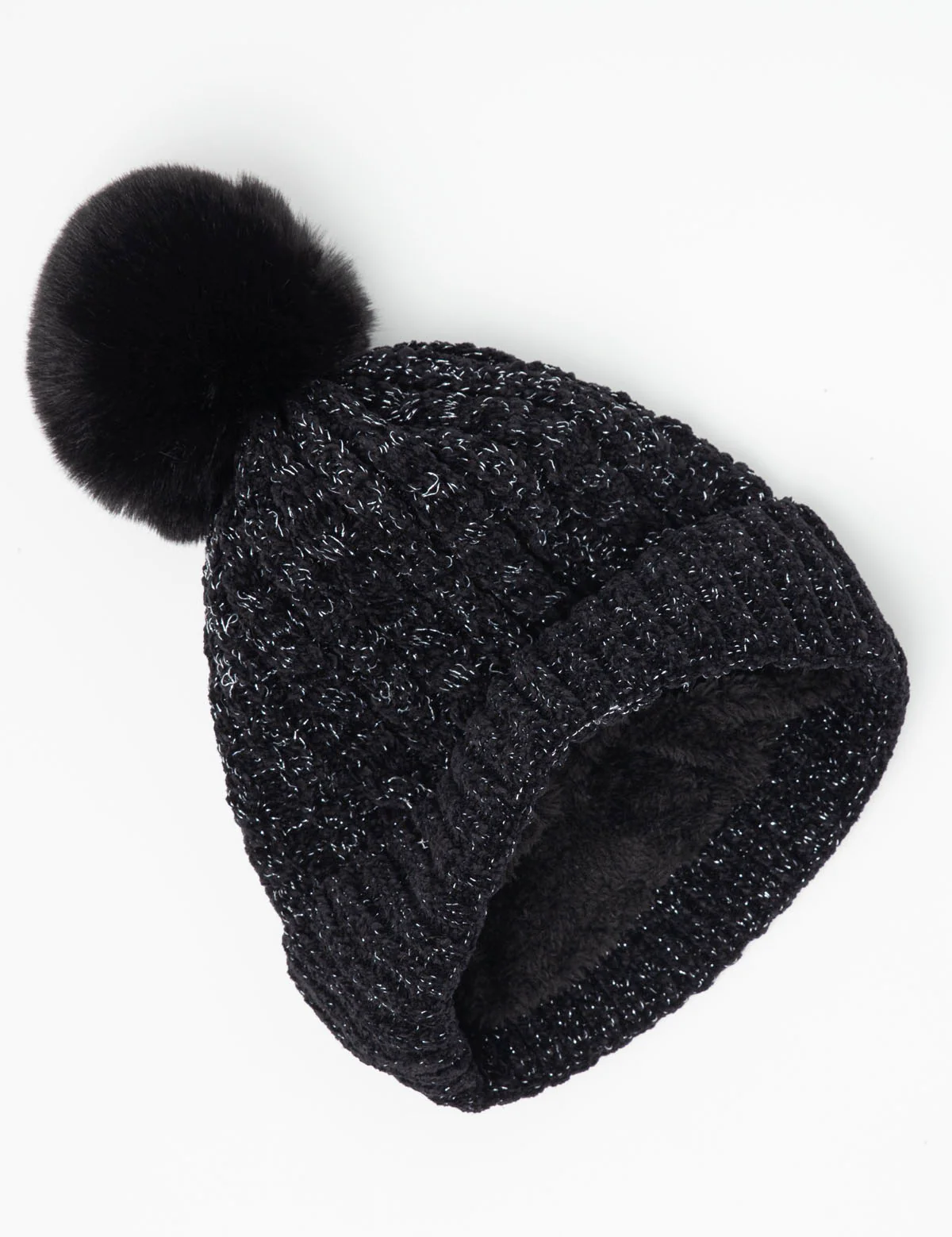 LADIES POM POM FLEECE BEANIE AND GLOVE SET - Image 3
