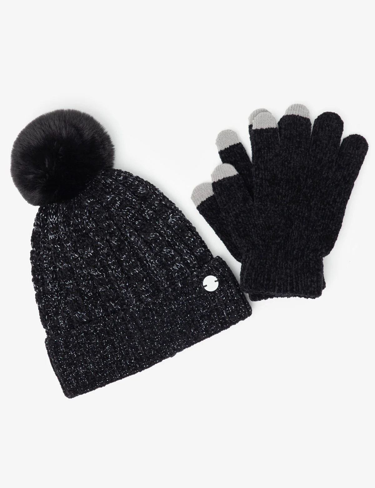 LADIES POM POM FLEECE BEANIE AND GLOVE SET - Image 4