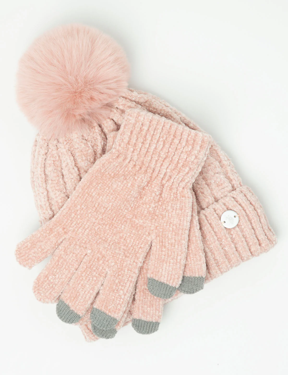 LADIES POM POM FLEECE BEANIE AND GLOVE SET - Image 6