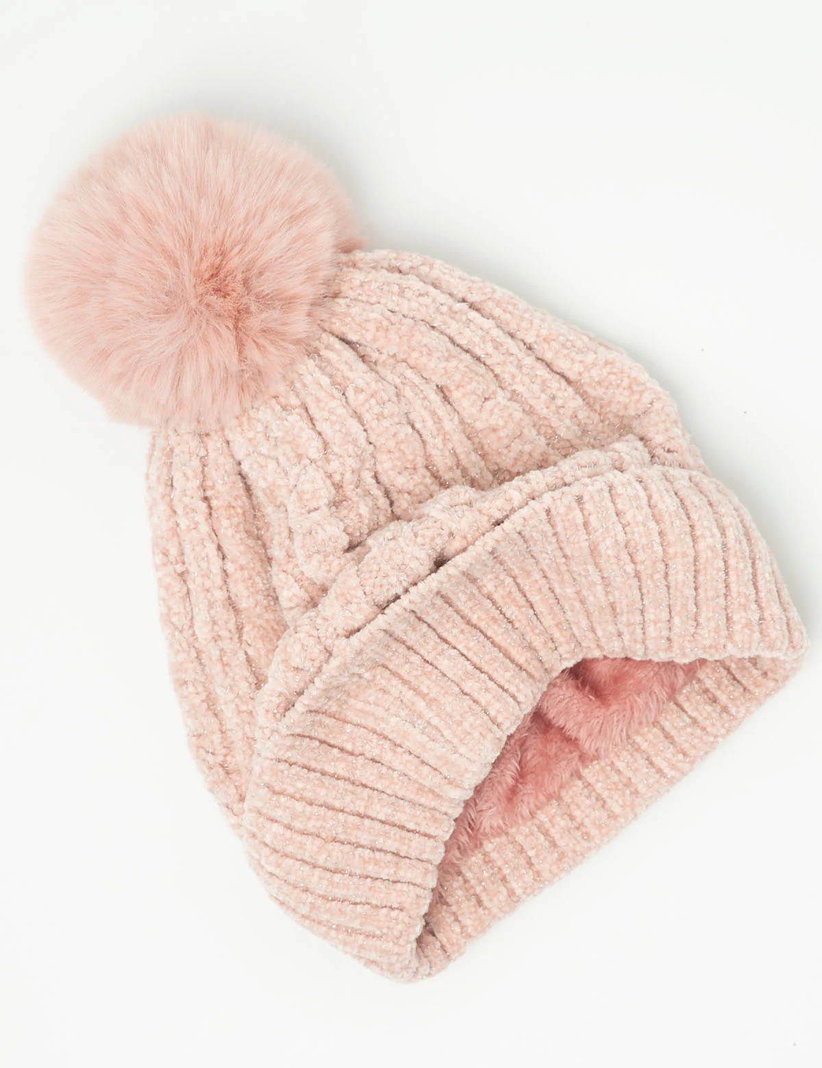 LADIES POM POM FLEECE BEANIE AND GLOVE SET - Image 7