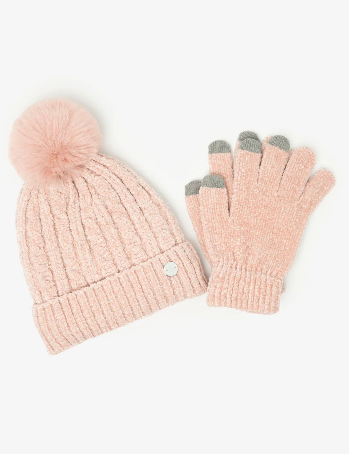 LADIES POM POM FLEECE BEANIE AND GLOVE SET - Image 8