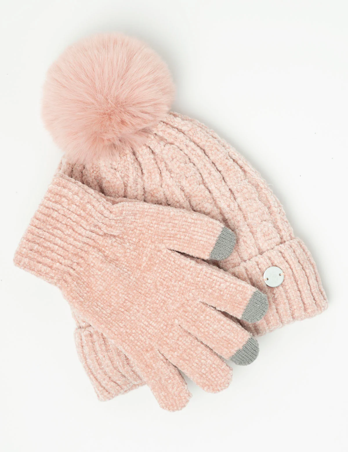 LADIES POM POM FLEECE BEANIE AND GLOVE SET - Image 9