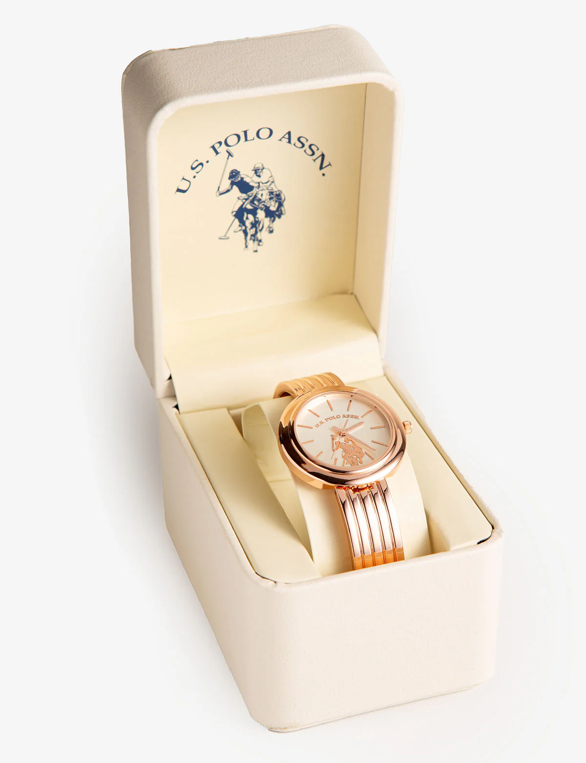 LADIES RIBBED ROSE GOLDTONE BANGLE WATCH - Image 2