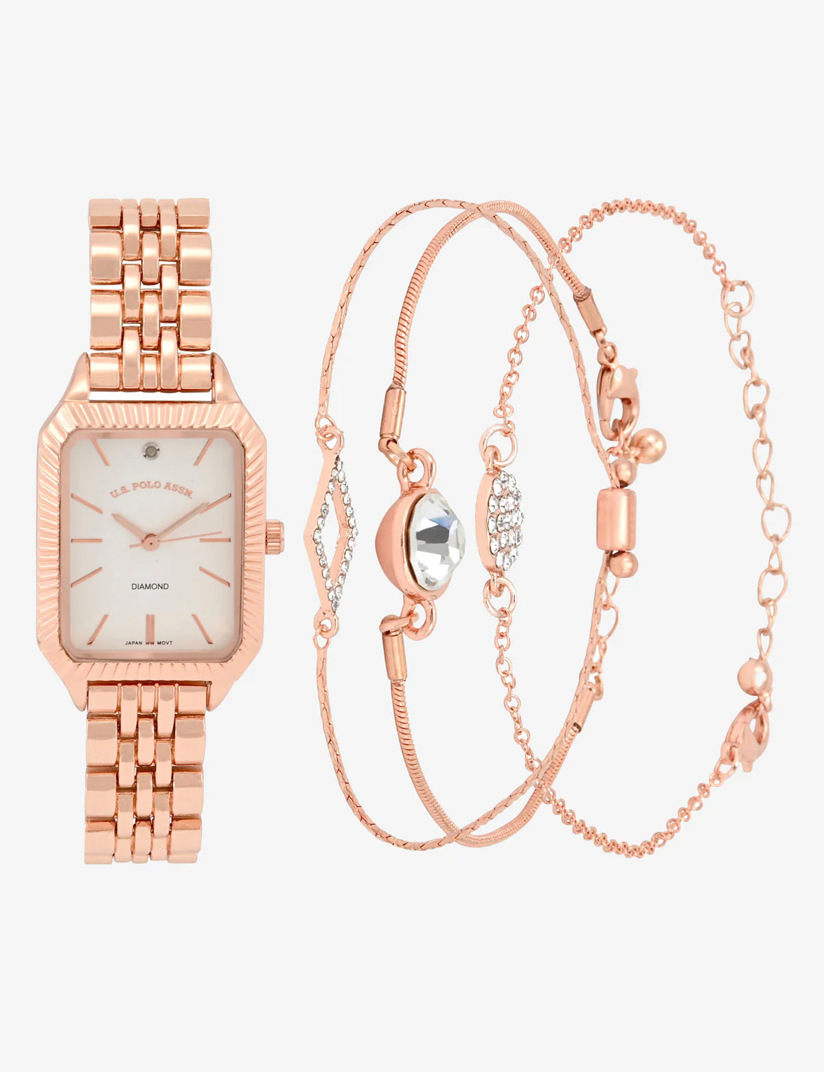 LADIES ROSE GOLD SQUARE WATCH AND BRACELETS SET - Image 3