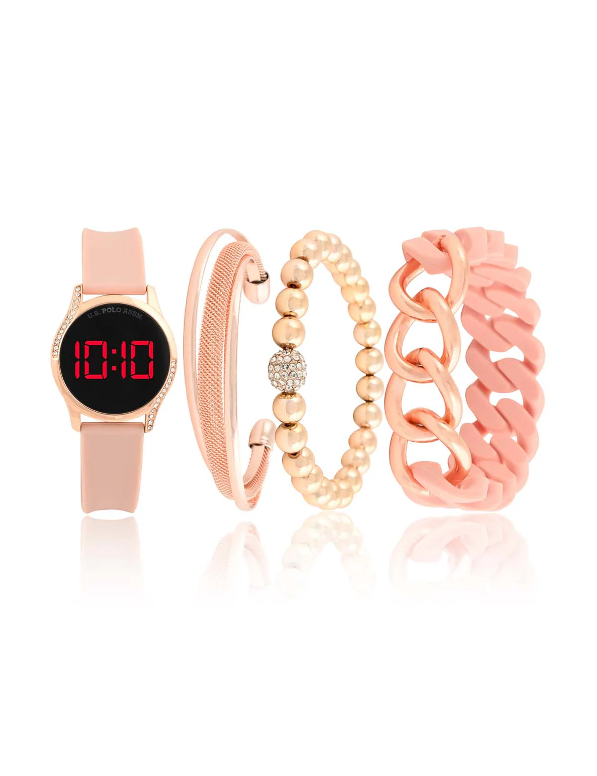 LADIES LED ROUND FACE WATCH & STACKABLE BRACELETS SET - Image 3