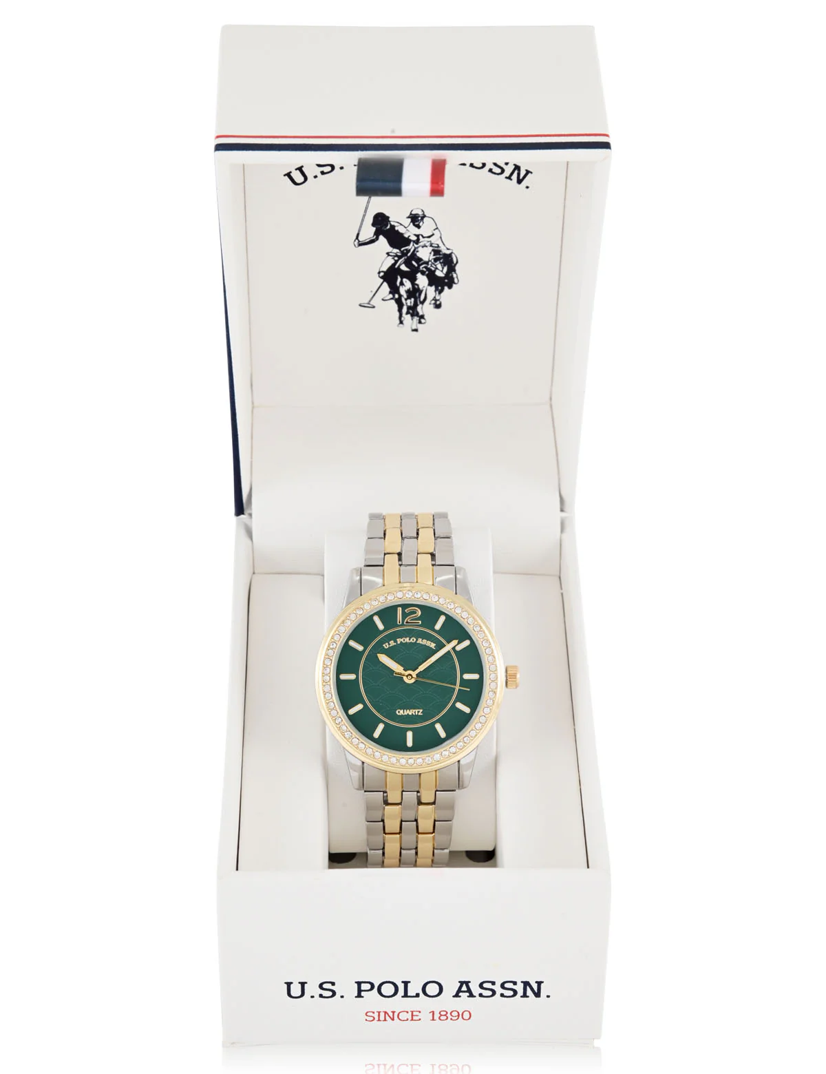 LADIES SILVER AND GOLD LINK WATCH WITH GREEN FACE - Image 2