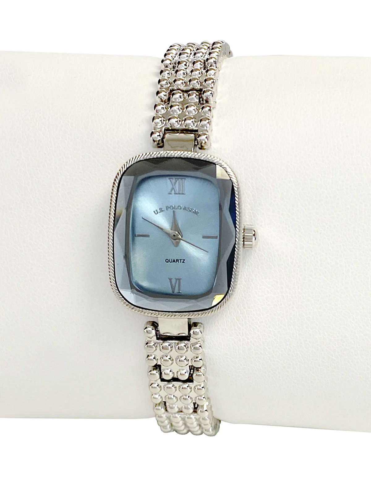 LADIES SILVER OVAL WATCH WITH BLUE FACE - Image 3
