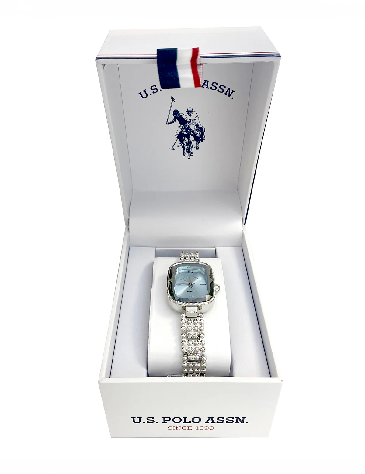 LADIES SILVER OVAL WATCH WITH BLUE FACE - Image 4